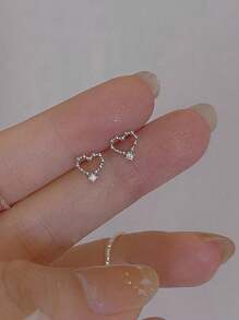 1對可愛的心形鑽石耳釘,適合女孩 - 金黃色 - 查看 5