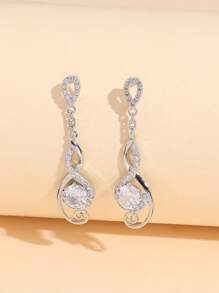 1 Pair Minimalist Luxury Statement Cubic Zirconia Bar Long Earrings, Suitable For Party And Daily Wear As Gift
