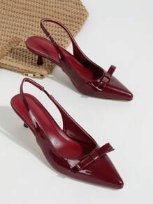 Damesschoenen met hoge hakken en strikversiering, bordeauxrood lakleer, geschikt voor afstudeerfeest, bruiloftsfeest, vakantie, zomerseizoen, elegante hoge hakken, terug naar school, schoenen voor studenten, Halloween, Kerstmis, gotisch heksen-Halloweenfeest, herfstdiscofeest, sexy nacht