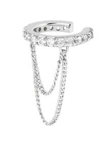 1pc 925 Sterling Silver Double Layer Earrings, Women's Luxury Chain Tassel Clip-On Earrings, Suitable For Wedding Bride Jewelry - Silver - View 2