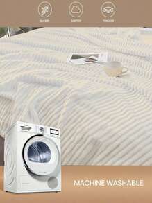 1 件奶油色条纹羊毛毯，柔软舒适，适合卧室、客房 - 米色 - 查看 3