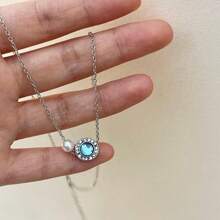 7-częściowy zestaw biżuterii z pereł w kolorze morskim, elegancki styl retro, niebieskie kolczyki z pereł, niebieski naszyjnik z pereł, niebieska bransoletka z pereł - odpowiedni do codziennego noszenia przez kobiety