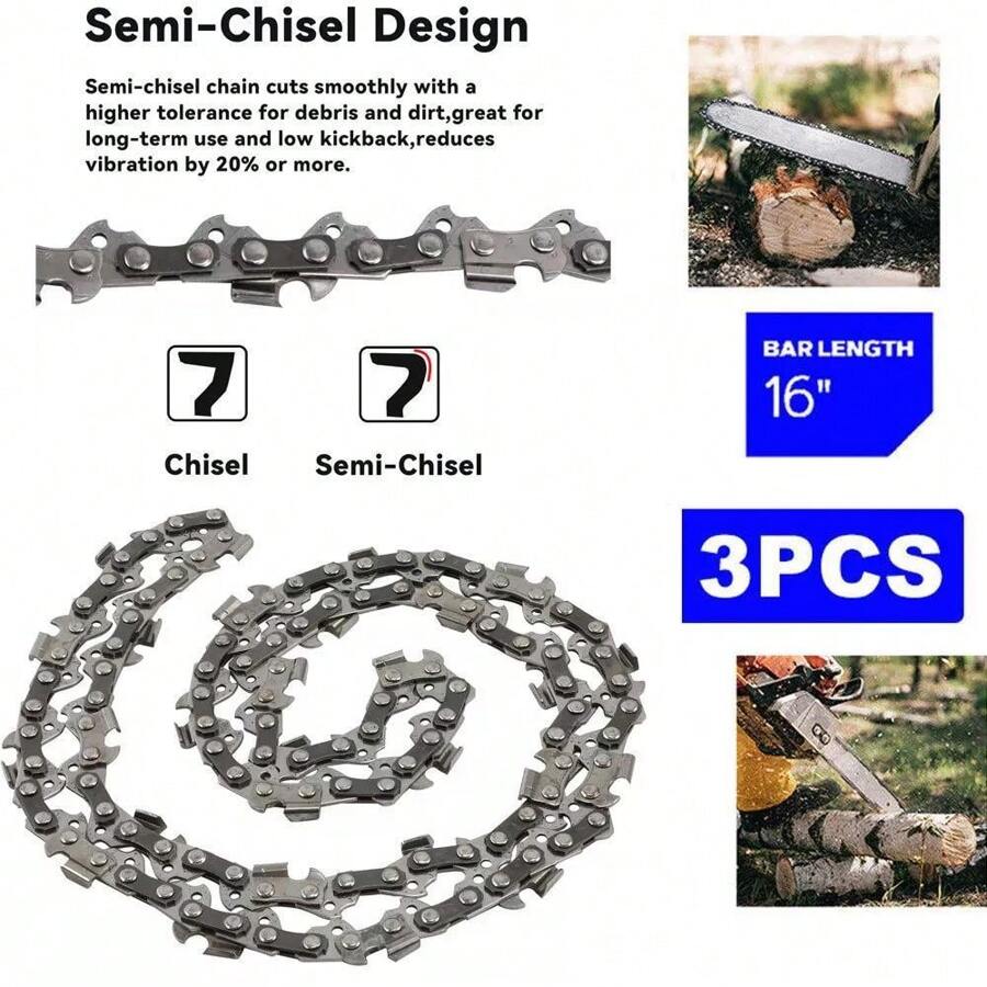 3pcs 16" 16Inch Pole Saw Chain, 3/8" LP Pitch, For Stihl MS210 Drive Links For Electric Chain Saw Parts Replacement, Sturdy And Durable - 3pcs - 查看 1