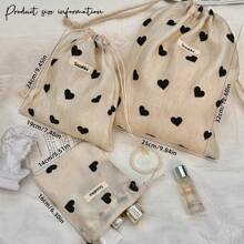 1pc Mini Drawstring Storage Bag, Black Heart Pattern, Fabric Organizer For Miscellaneous Items And Small Objects, Portable Toiletry Bag, Lightweight Foldable Design,Makeup Bag,Travel Essential - Champagne - View 13