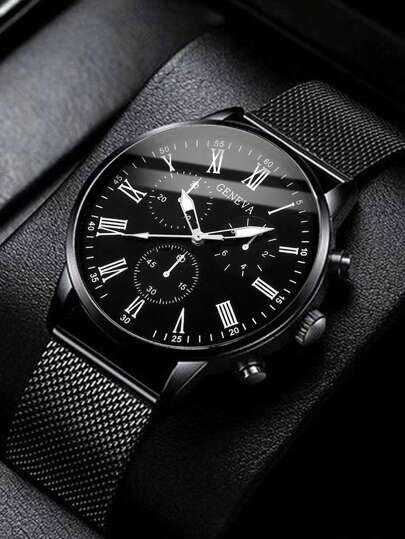 1pc Casual Men's Quartz Watch, Simple Circular Dial, Metal Mesh Strap, The Best Gift For Men, Suitable For Holiday Gifts And Daily Wear