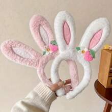 1pc Cute Strawberry Flower Rabbit Ear Headband, Plush Animal Style Decorative Hair Accessories, Party Hair Accessories, Suitable For Women Easter Celebration And Theme Events, Ideal Easter Gift And Daily Wear