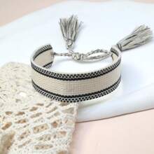 1pc Bohemian Handmade Braided Vintage Simple Creative Bracelet, Unisex - Black and White - View 5