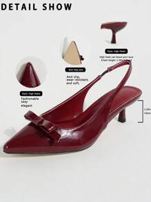 Damesschoenen met hoge hakken en strikversiering, bordeauxrood lakleer, geschikt voor afstudeerfeest, bruiloftsfeest, vakantie, zomerseizoen, elegante hoge hakken, terug naar school, schoenen voor studenten, Halloween, Kerstmis, gotisch heksen-Halloweenfeest, herfstdiscofeest, sexy nacht