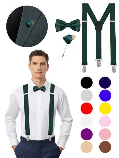 1 套男士领结、吊带、胸针组合，适合宴会和派对，适合外出装扮婚礼派对，也适合秋冬配饰万圣节服装，适合青少年、青年、男士、休闲、户外、运动、度假、毕业礼物、生日、日常穿着