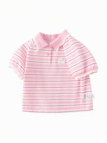 Balabala Girls' Short-Sleeve Polo Shirt, Sweet Summer Baby Tee, 2025 New Arrival - Red and White - View 4