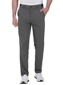 2 Pack Men's Classic Fit Solid Color Fashion Flat Front Dress Pants With Strap Pockets - Dark Grey - View 2