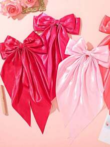 4pcs Women Satin Bow Hair Clips, Solid Color Bowknot Long Ribbon Hairpin Hair Accessories - Multicolor - View 4
