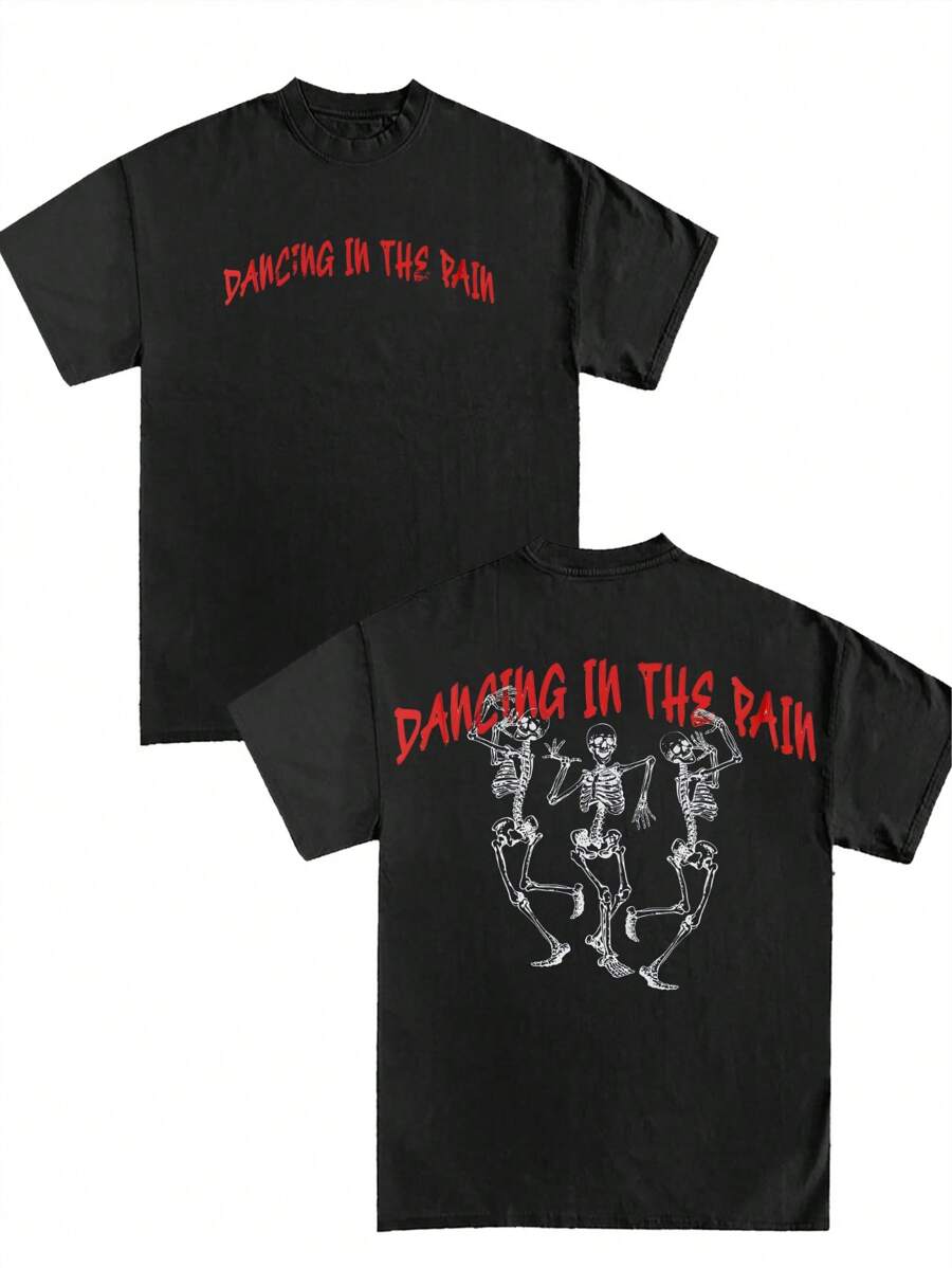 Weight 180g Double-Sided Pure Cotton Printed T-Shirt Top, 100% Pure Cotton Short Sleeves, Printed With The "Personalized Dance In Pain" Pattern. Suitable As A Must-Have Gift For Spring, St. Patrick's Day, Parties, And School Seasons. Neutral Casual Round Neck T-Shirt. Summer Women's Clothing, Women's Tops. - Black - View 1