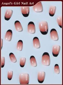 Elevate Your Style With,24pcs Short Almond French Tip Press On Nails Fit Perfectly Design Acrylic Fake Nail Set,Contain 1pc Jelly Glue And 1pc Nail File,Easy To Wear French Tip Nail For Woman Girl Daily Work Festivals Party Use