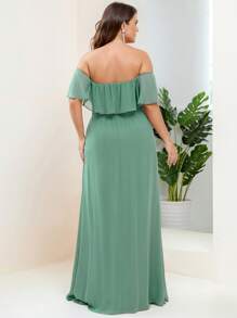 EVERPRETTY Vestido formal de dama de honor con hombros descubiertos y abertura en el muslo para tallas grandes - Verde - Ver 2