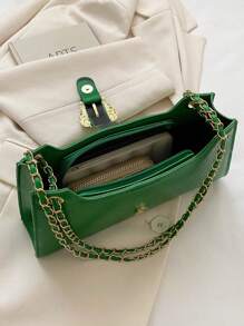 Women Stone Pattern Underarm Pouch Handbag - Green - View 7