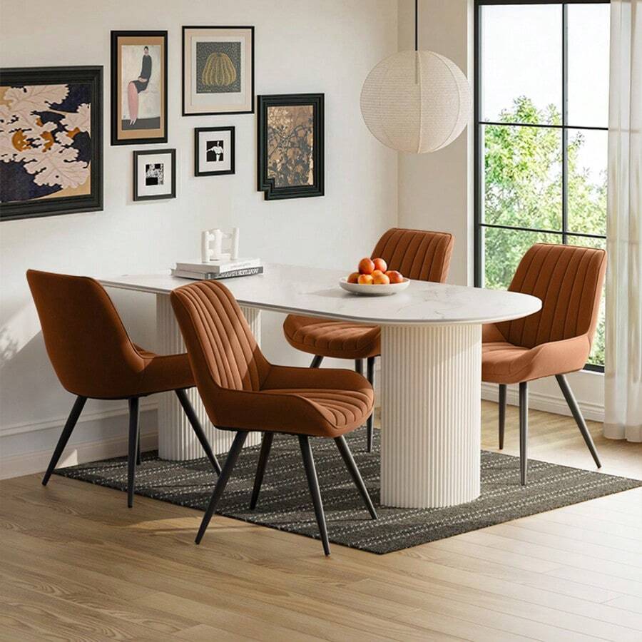 Nalupatio Modern Dining Chairs Set Of 4, Comfy Dining Room Chairs With Thick Cushions, Upholstered Fabric Kitchen Side Chairs With Metal Legs - màu nâu - Xem 1
