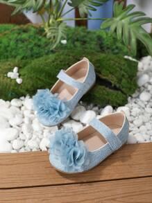 1 Pair Cute Floral Print Girls Ballet Flats - Blue and White - View 3