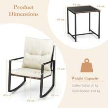 ERGOMASTER  3-Piece Rocking Bistro Set Wicker Patio Furniture Set Porch Chair Set - Grey - View 2