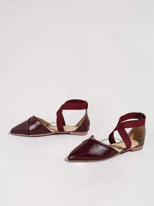 Women's Fashion Lace Breathable Backless Flat Shoes - Burgundy - View 2