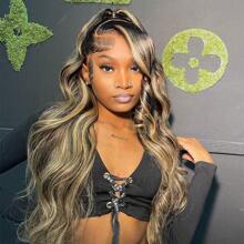 YGQWD Body Wave Ombre Highlight Honey Blonde Body Wave Wig Mixed Human Hair Blended Hair - 5x5 HD Transparent Lace Front Wig Blend Human Hair Pre-Plucked 200% Density - P1B/27 Balayage Wavy Blonde Highlights Pre Cut Lace Wig For Women, Wear And Go Glueless Wigs Human Hair With Baby Hair Ready To Go - Put On And Go Frontal Wigs Friendly To Beginner, Daily Wear, Must-Have Gifts. Special Occasion Wig | Long Length Wig | Highlighted Wig, Wig Accessories