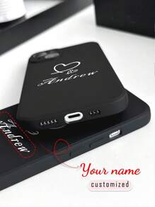 Coque de téléphone personnalisée, coque de téléphone personnalisée avec nom, coque de téléphone avec initiale, coque de téléphone en silicone personnalisable, coque de téléphone personnalisée avec nom en forme de cœur, compatible avec les coques de téléphone , Apple, Galaxy, compatible avec 16, 16 Pro Max, 16 Pro, 16 Plus