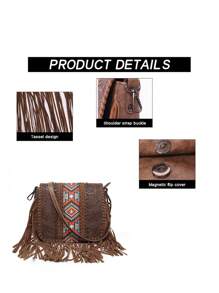 新款时尚春夏斜挎包波西米亚复古几何印花单肩包小众多功能日常休闲旅行通勤出差街头度假棕色