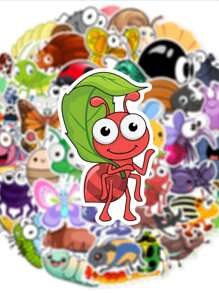 50pcs Cute Cartoon Insect Themed Stickers, Suitable For Decorating Laptop, Notebook, Motorcycle Helmet, Car, Gift Box, Envelope, Guitar, Luggage, DIY Handcraft, Planner, Back To School
