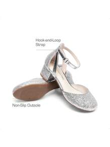 Girls Dress Shoes Closed Toe High Heels Ankle Strap Toddler Little Big Kid Wedding Flower Party Pump - 銀色 - 查看 6