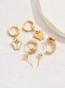 韩国时尚不锈钢蝴蝶夹式耳环套装，适合女性的百搭日常和约会夜首饰