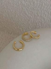 1 Set Of 3pcs Minimalist Vintage C Shape Rhinestone Clip On Earrings, Suitable For Women's Daily, Festive And Party Wear