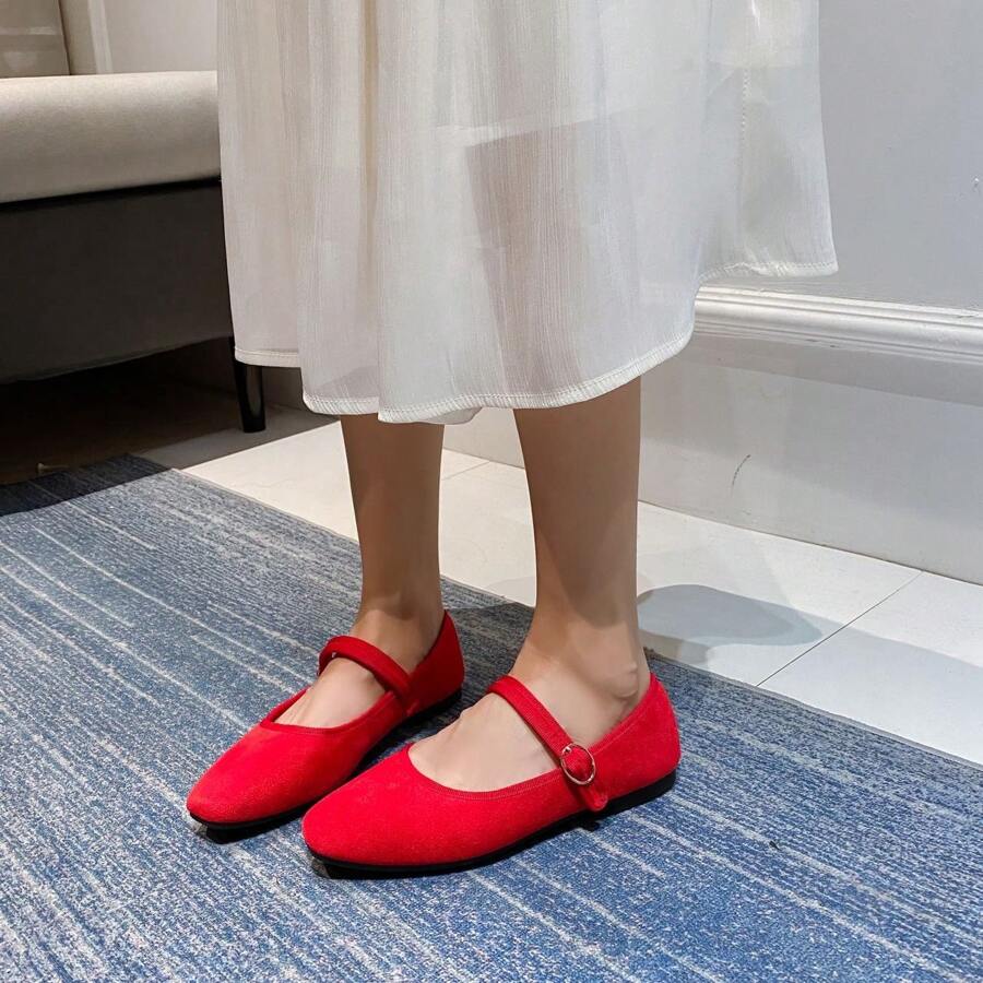 春秋新款女士金属乐福鞋平底休闲一脚蹬船鞋 - 紅色 - 查看 1