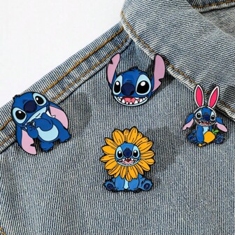 Juego de 1/4 broches creativos de Disney con diseños de margarita, conejo y Stitch. Pines de esmalte metálicos para mochilas, ropa, joyas, accesorios, regalos para amigos y decoración de bolsas y uniformes escolares