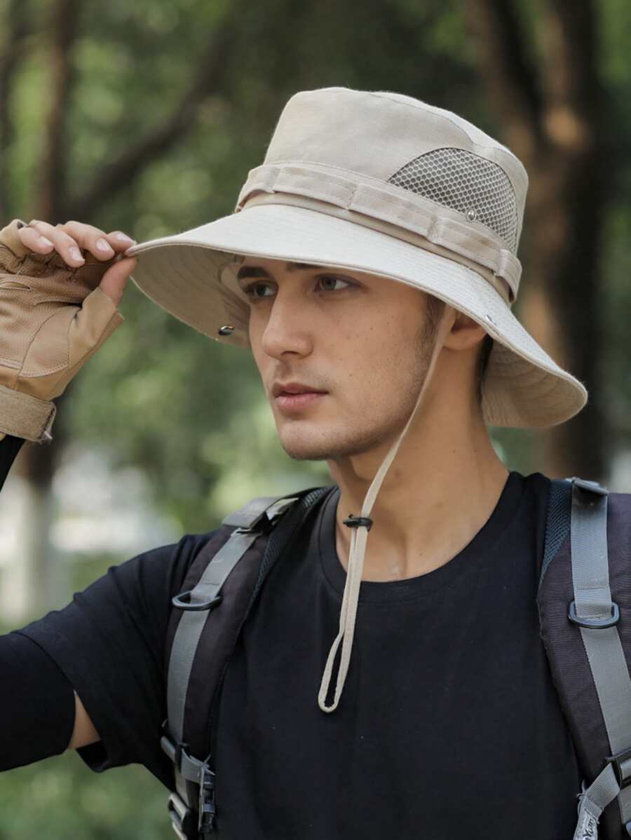1pc Unisex Solid Color Mesh Wide Brim Bucket Hat, Breathable Sun Protection Hat For Outdoor Activities, Fishing, Hiking, Camping, Suitable For Daily Use - Solid Color - View 1