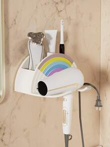 1pc Wall Mounted Hair Dryer Rack, Storage Rack, Hands-Free Hair Dryer Hanger, Bathroom Hair Dryer Storage Rack - Multicolor - View 3