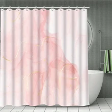 4pcs Pink Gold Patterned Marble Curtain Shower Curtain Decoration, Beautiful Housewarming Gift Modern Home Decoration, Waterproof Shower Curtain And Toilet Floor Mat Three Pieces Set With 12 Shower Curtain Hooks Room Decor Bathroom Accessories Back To School Fall Decor Bathroom Decor