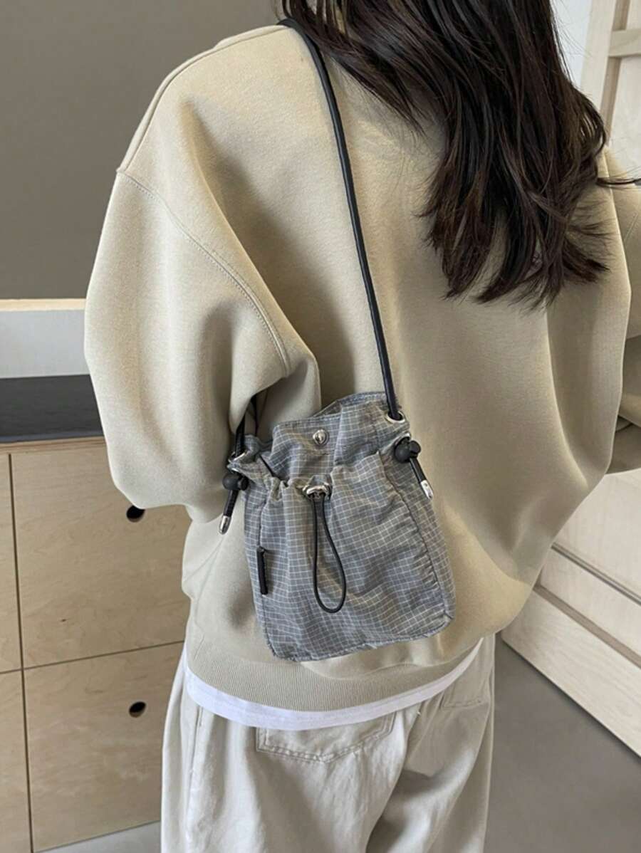 Minimalist Casual Lightweight Crossbody Bag, Multifunctional Shoulder Bag, Unisex, Portable Phone Pouch With Drawstring Pocket