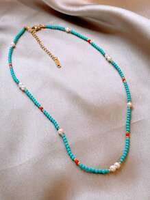 1 Piece French Retro Green Beads Pearl Necklace For Women In 2025 Fashion Jewelry Sexy Collarbone Chain For Girls Luxurious Accessories