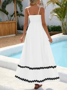 Women's Summer Flowy Dress Casual Sleeveless Beach Holiday Dress With Thin Straps - trắng - Xem 2