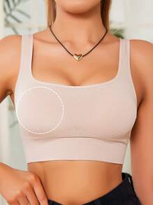 1 szt. Jednokolorowy elegancki symetryczny pasek w kształcie litery U wygodny codzienny biustonosz, elastyczne szerokie ramiączka z cienkim wyściełaniem