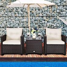 ERGOMASTER  3 Piece Patio Furniture Set Outdoor All Weather Rattan Sofa Chair Set - White - View 9