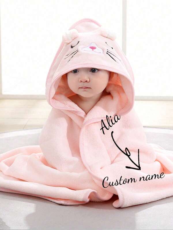 Customized Children's Hooded Bath Towel With Embroidered Name, Cute Animal Design Cloak Bathrobe, Personalized Kids Bath Towel, Large Towel, Great Gift For Children's Day, Birthday, Baby Shower, Beach, Spa