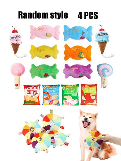 1/2/3/4 件宠物狗/猫咀嚼玩具，逼真的噼啪纸糖/薯片声音玩具，牙齿清洁互动解闷宠物用品，生日/节日礼物