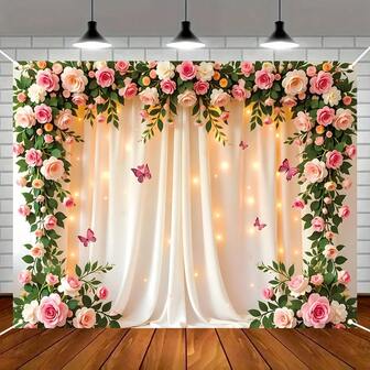 1pc, Elegant Floral And Butterfly Decorative Flag - | Polyester Fiber, Foldable And Washable | Perfect For Weddings, Valentine's Day, Mother's Day, Birthdays | Indoor/Outdoor Use