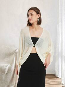 Simple Solid Color Batwing Sleeve Casual Cardigan, Spring/Autumn