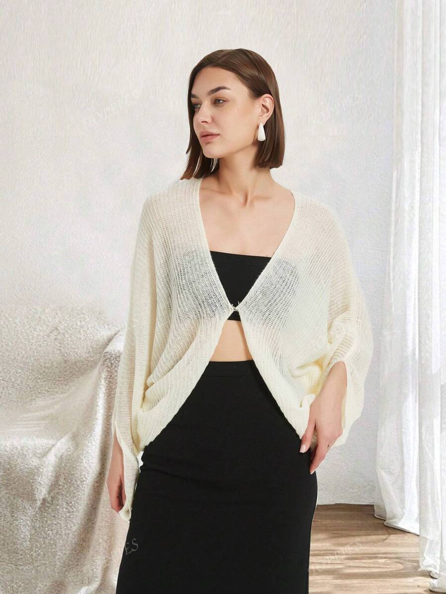 Simple Solid Color Batwing Sleeve Casual Cardigan, Spring/Autumn