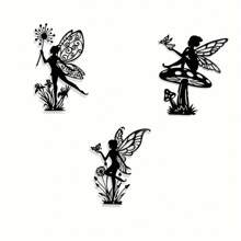 3pcs Black Metal Fairy Wall Art Set, Simple Fairy Silhouette Decor For Living Room, Bedroom, Bathroom, Kitchen, Terrace, Balcony, Indoor & Outdoor Use, No Electricity Needed,Garden Courtyard Wall Decoration.