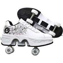 yousulun Deformation Shoes With Retractable Wheels, White Flower Roller Skates, Outdoor/ Indoor Rollerskates For Men And Women, Multi-Functional Shoes For Running& Skating - Hoa màu trắng - Xem 1