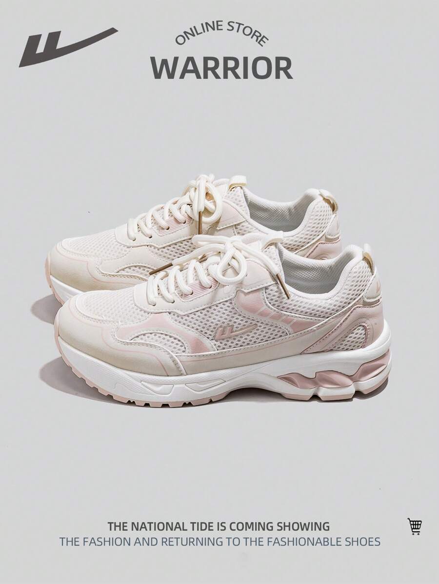 WARRIOR 1 Pair Women Front Lace-Up Breathable Soft Sole Mesh Low Top Versatile Outdoor Sports Casual Shoes - Baby Pink - View 1
