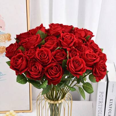 1pc/10pcs Roses Artificial Flowers Ivory Silk Roses With Long Stems Fake Flowers For Wedding Bouquet Centerpices Decorations Party Bridal Baby Shower Home Decor